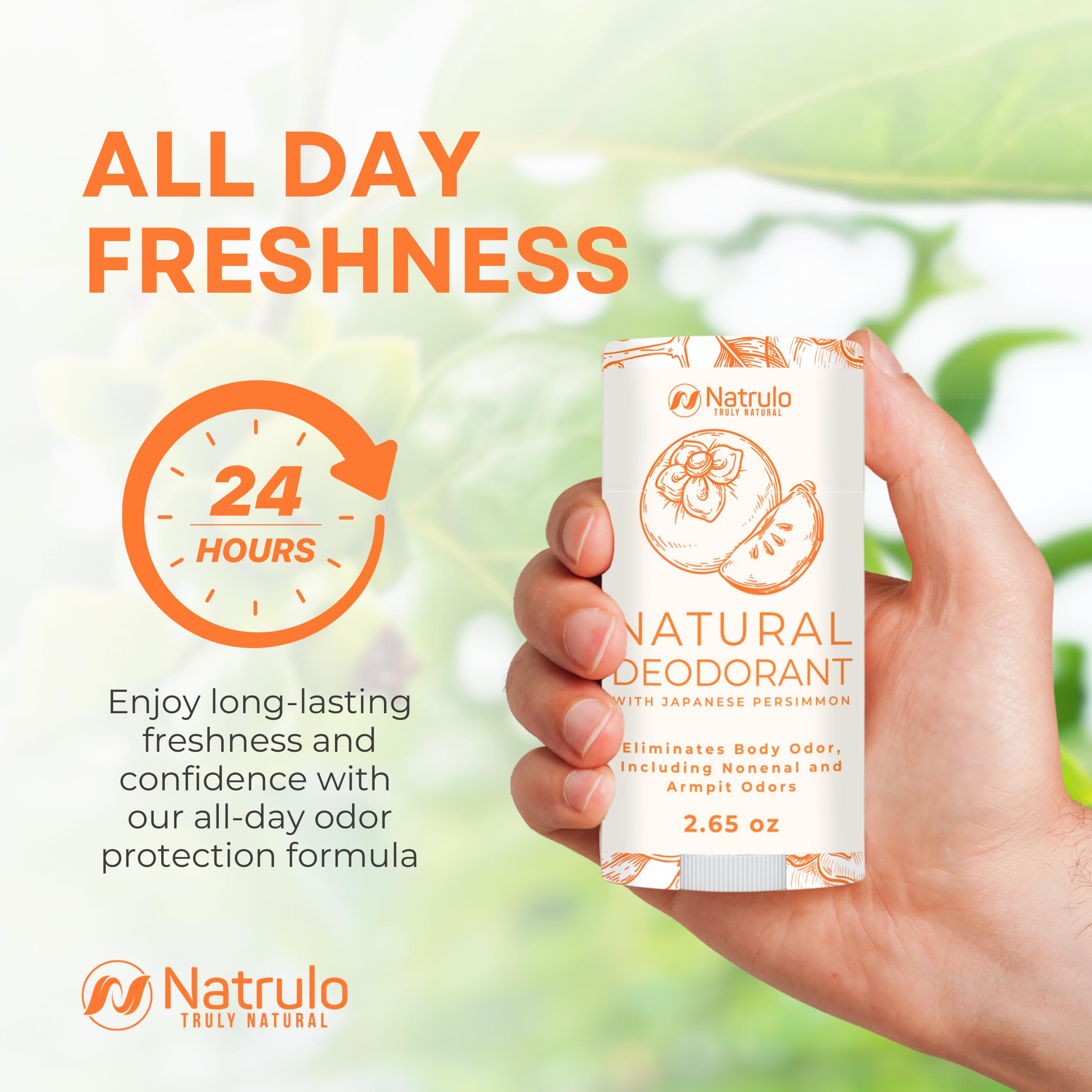 Natrulo Persimmon Deodorant swipe applied for underarm freshness.