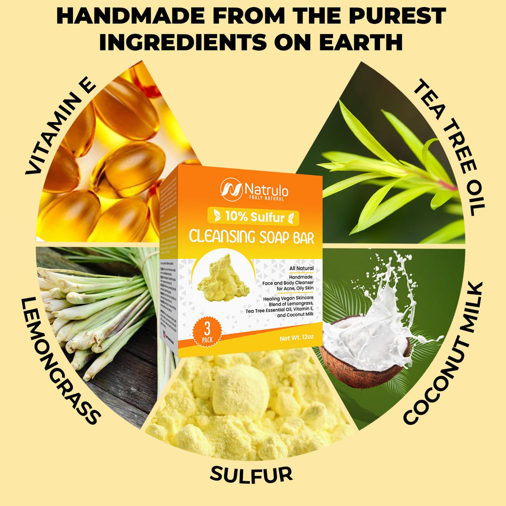 Natrulo handmade in the USA label on sulfur soap bar