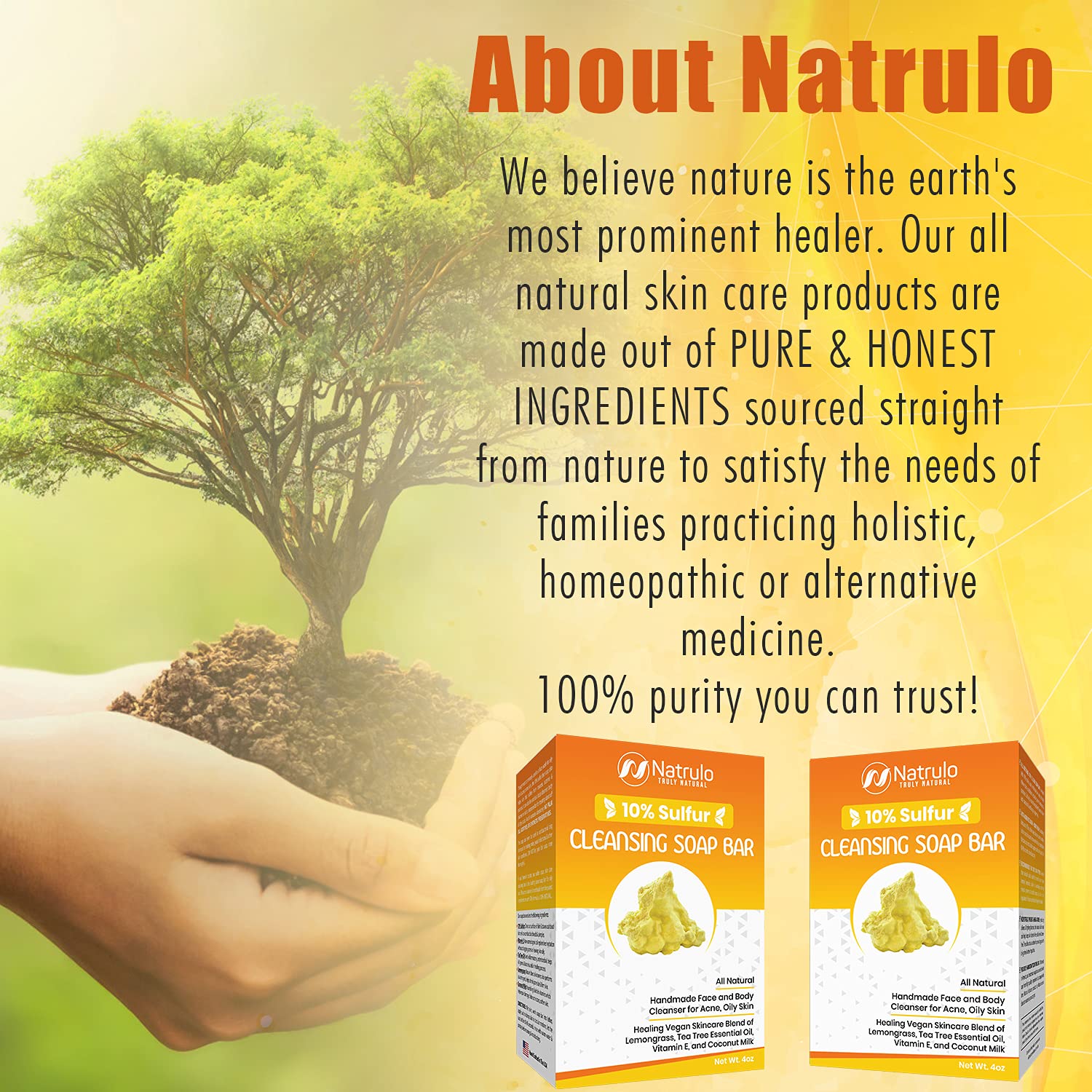 Natrulo sulfur soap multipurpose cleanser ideal for face, body, and scalp use