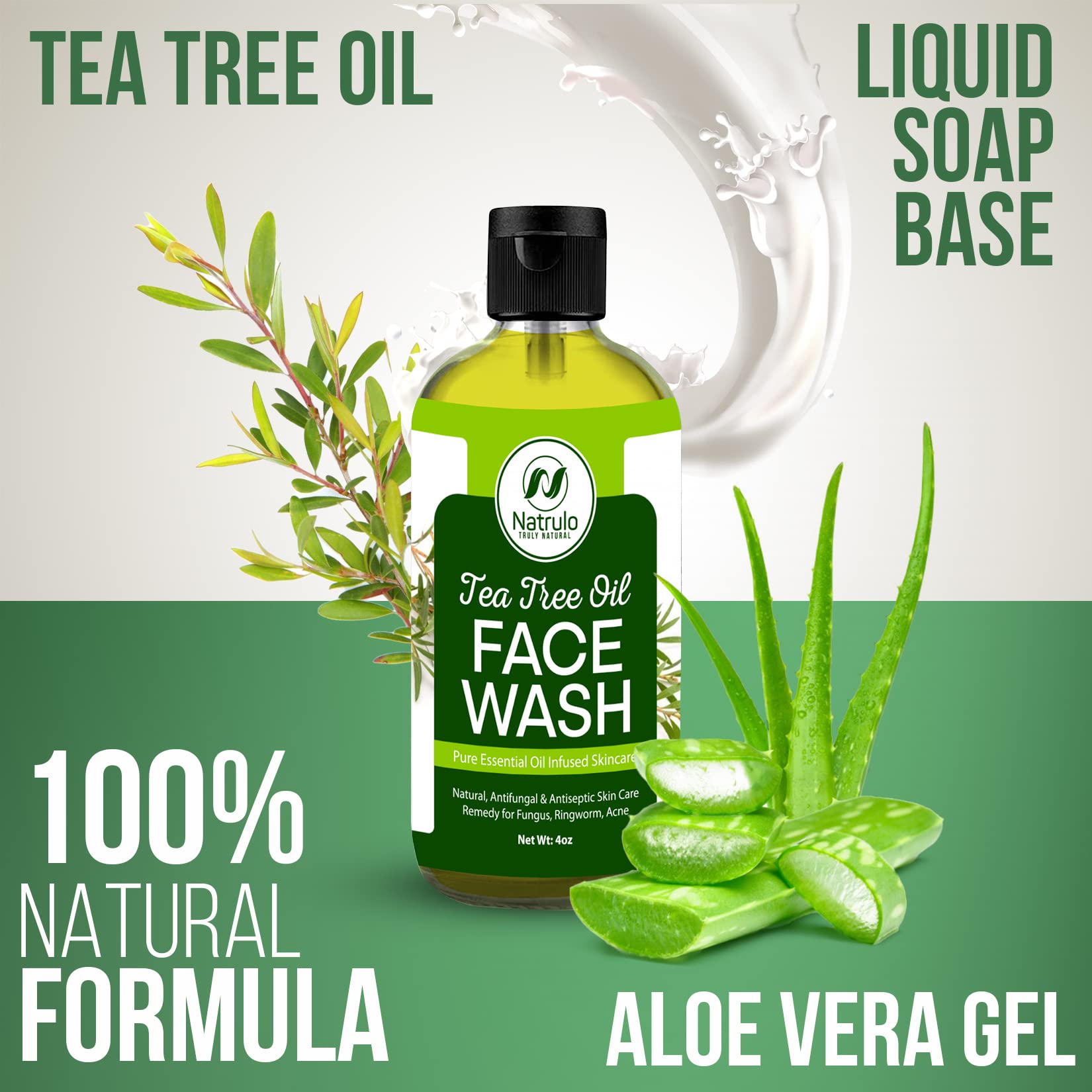 Natrulo Tea Tree Oil Face Wash bergamot scent adds bright, invigorating notes.