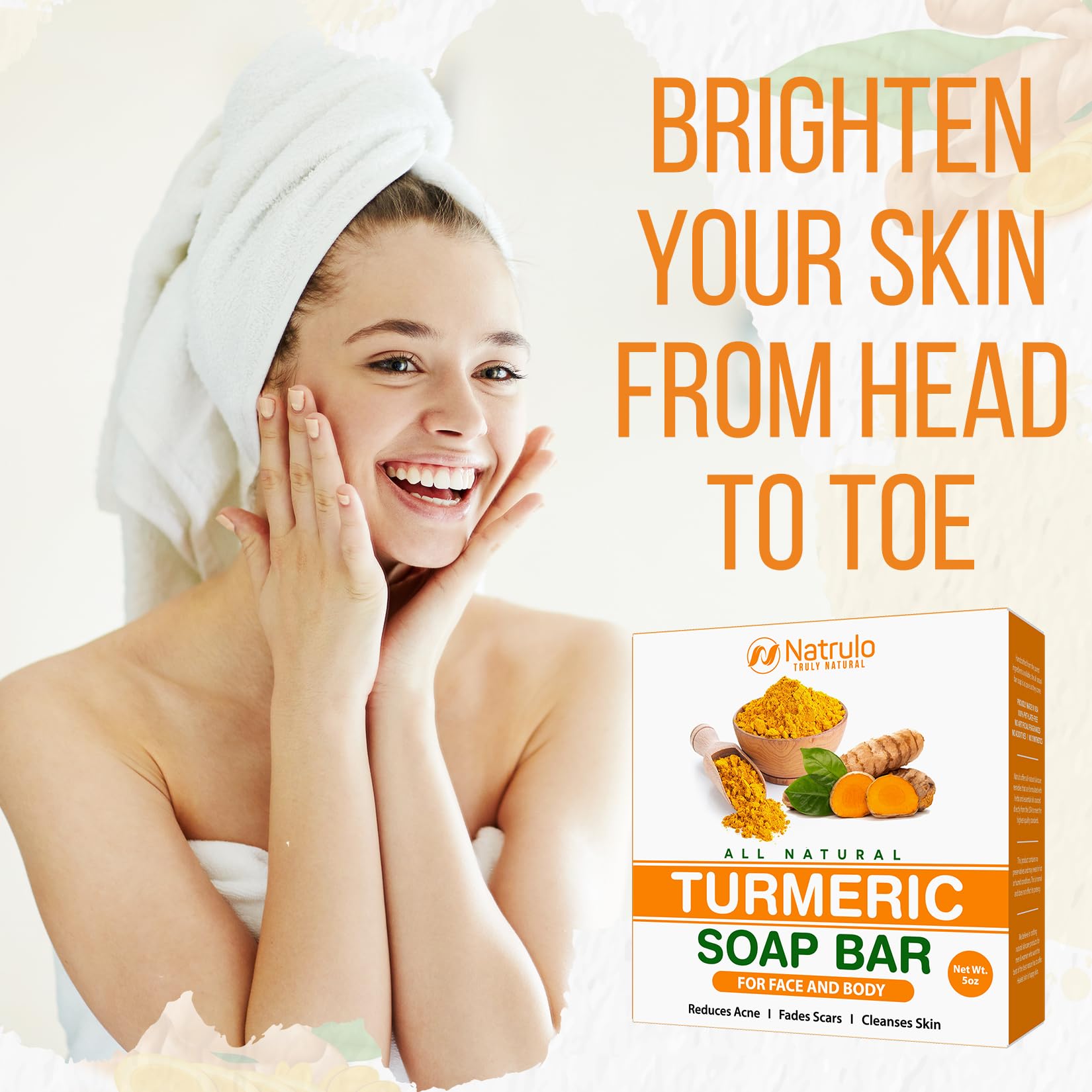 Natrulo turmeric soap bar with olive oil and aloe hydrates and moisturizes