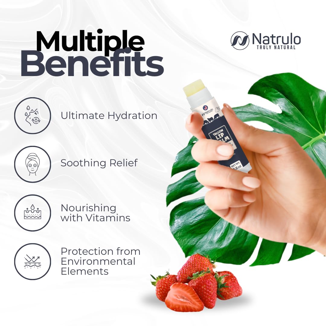Natrulo vitamin-infused lip balm highlights vitamins A, D, E, K.