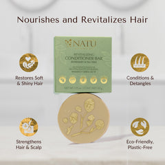 NATÚ BOTANICALS rosemary-tea-tree bar on wet hair illustrating detangling-friendly glide.