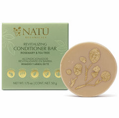 NATÚ BOTANICALS rosemary-tea-tree conditioner bar close-up showing lightweight hydration for dry hair.