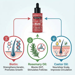 NatuPlex Biotin & Rosemary serum dropper applying to scalp
