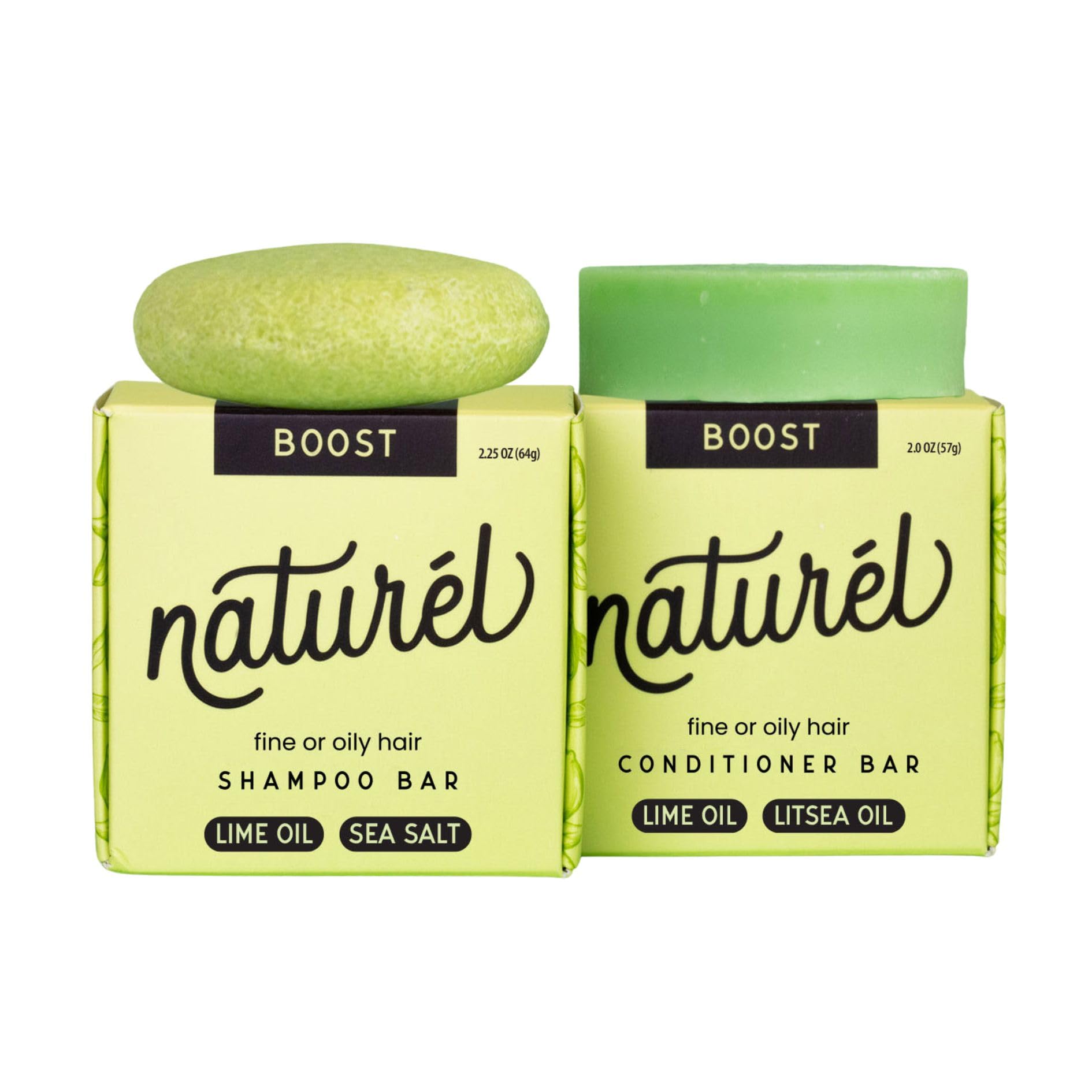 NATURÉL Boost Shampoo Bar close-up highlights texture for richer lather and volume.