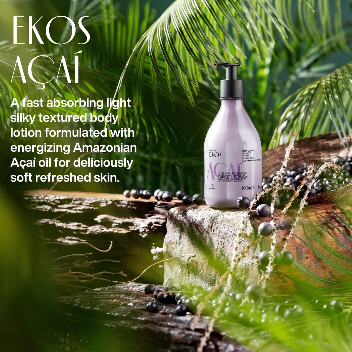 Fragrant shot of Natura Açaí Body Lotion with fruity-floral aroma