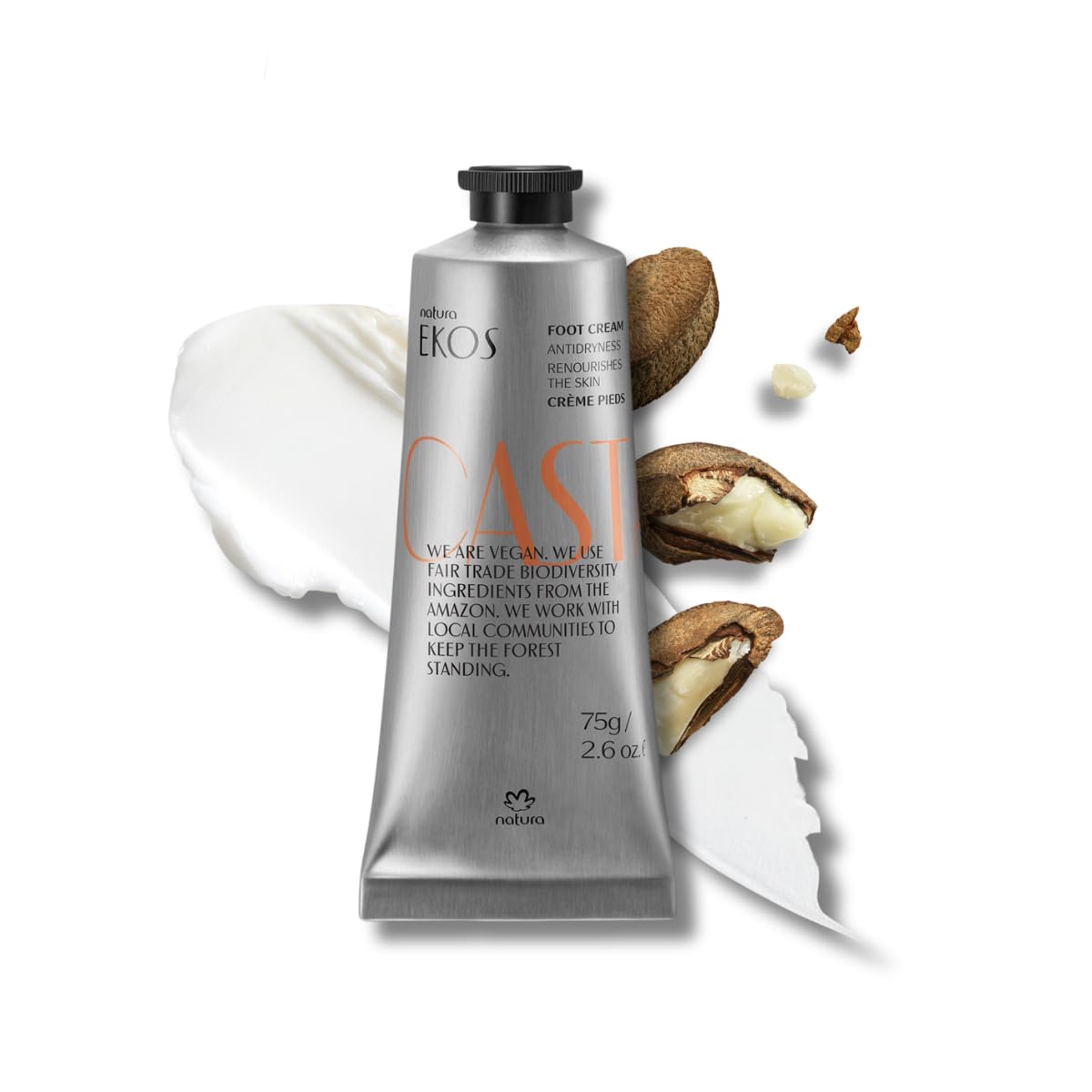 Natura Castanha foot cream bottle provides quick hydration.