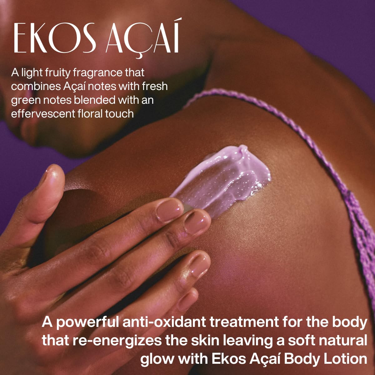 Natura Ekos Açaí Revitalizing bottle front label indicates vegan skincare promise