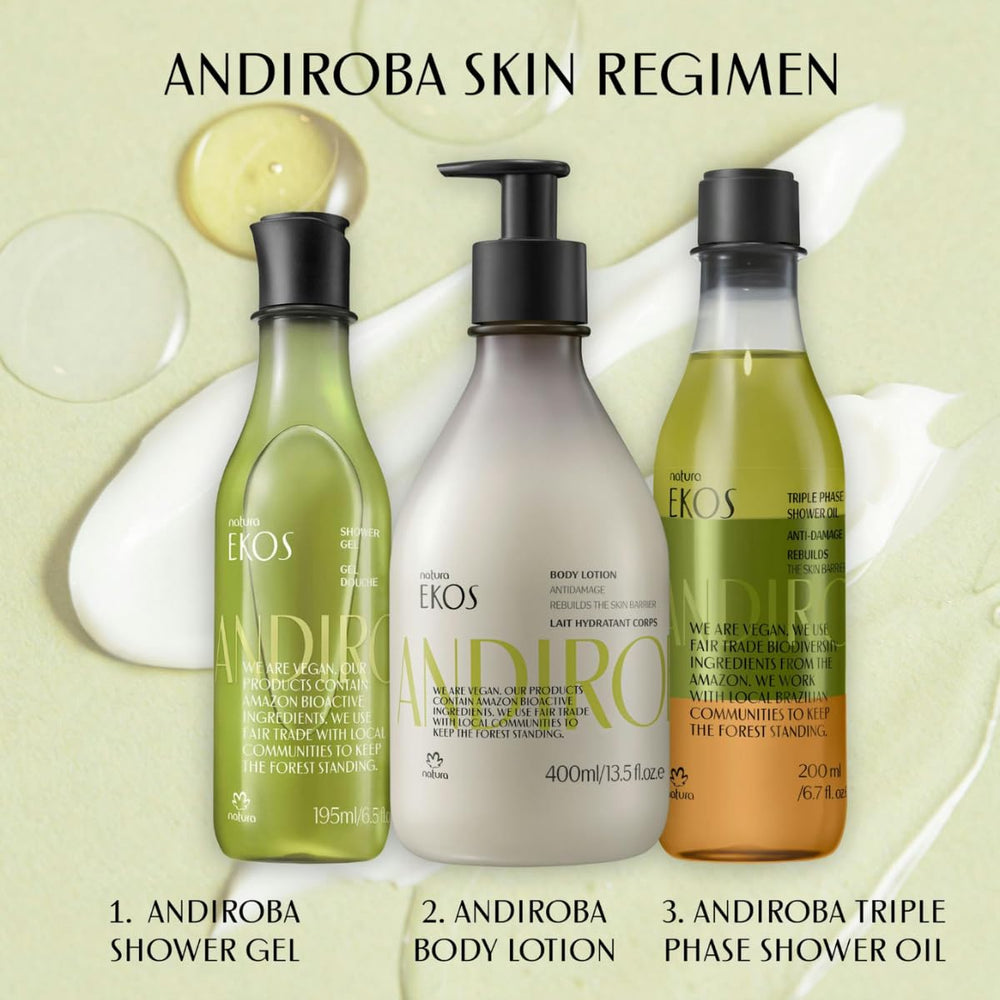 Natura Ekos Andiroba 30-hour moisturization badge suggests long-lasting comfort.