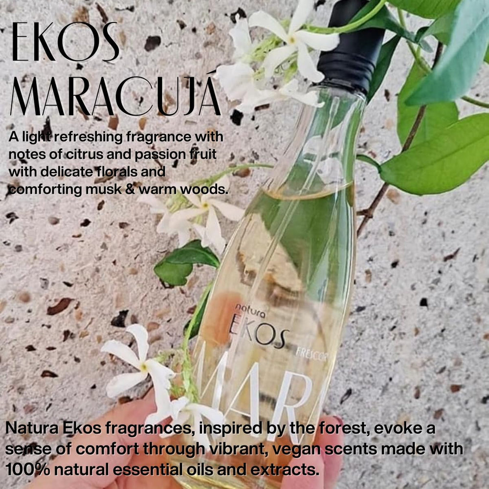Natura Ekos Maracuja body mist spray releasing a refreshing mist