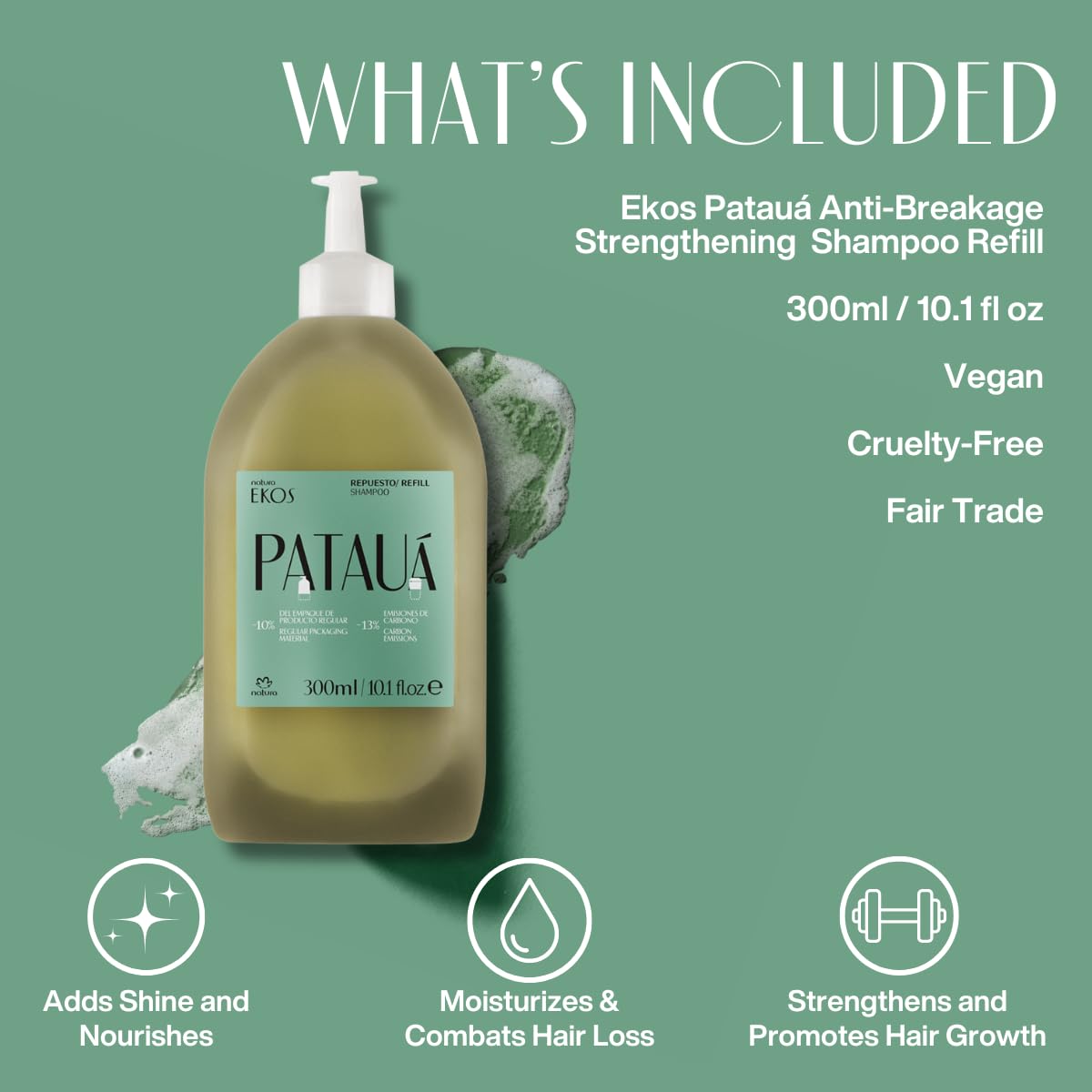 Natura Ekos Patauá Shampoo foam texture suggests gentle cleansing with natural origins