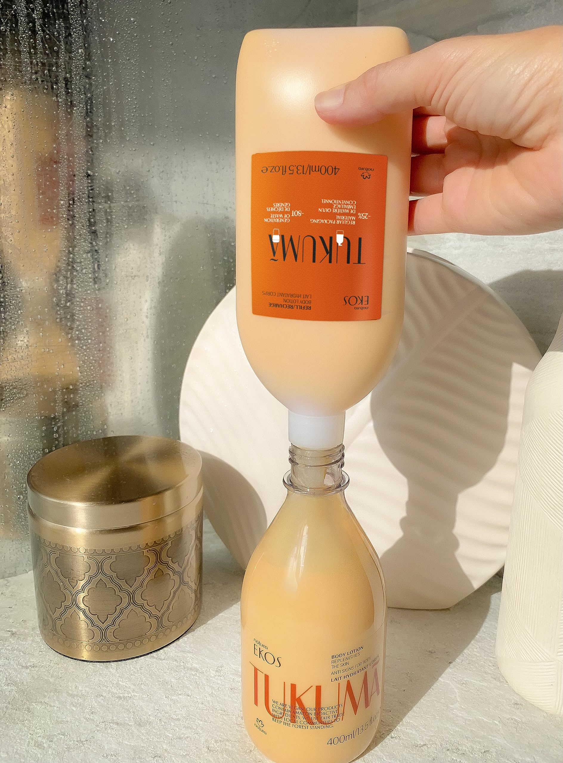 Daily self-care ritual with Natura Ekos Tukumã for Brazilian beauty secrets.