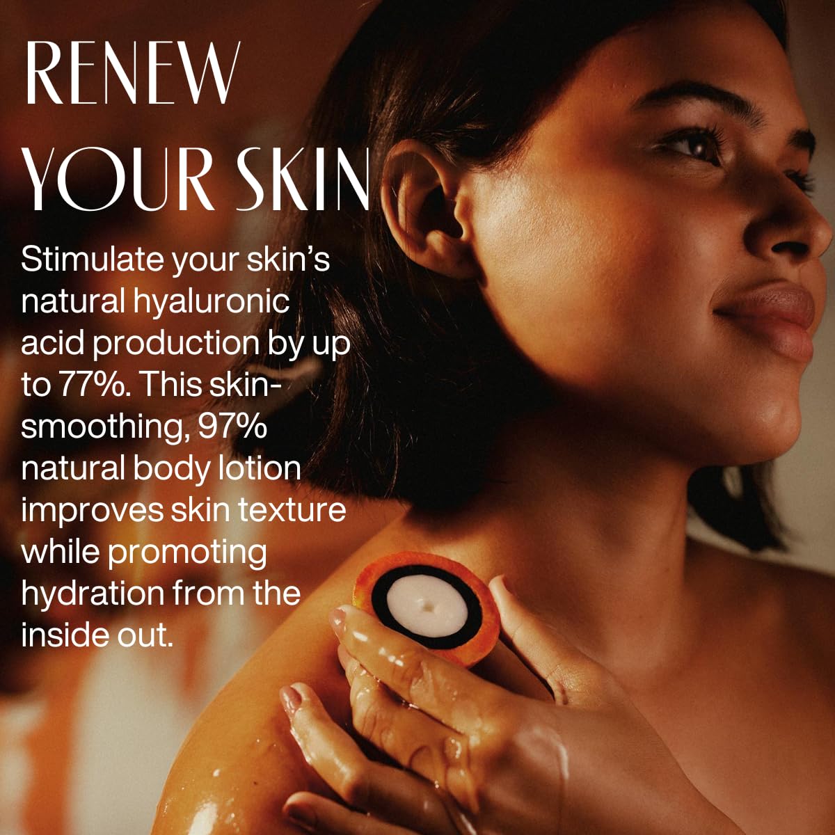 Hydration boost close-up showing lotion being applied to the skin.