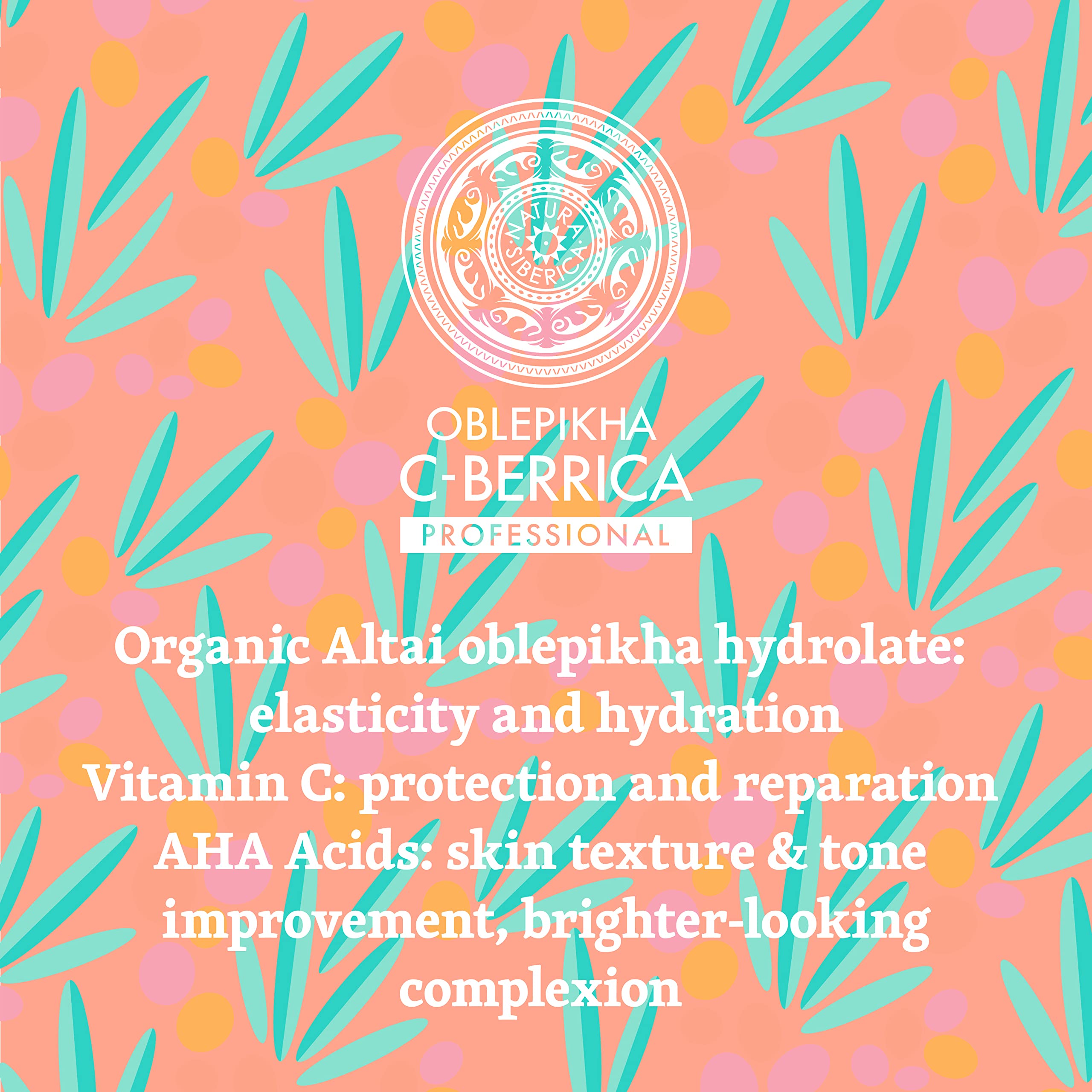 Altai oblepikha hydrolate bottle highlights vitamin C-rich hydration benefits.
