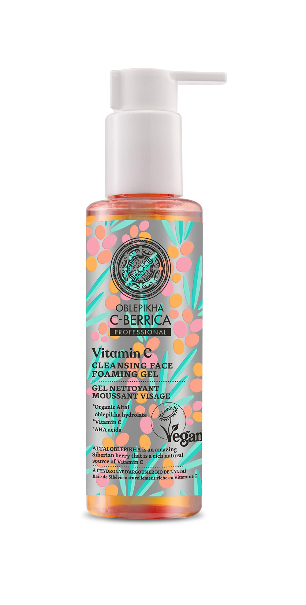 Natura Siberica C-Berrica cleansing gel bottle offers a refreshing daily cleanse for all skin types.