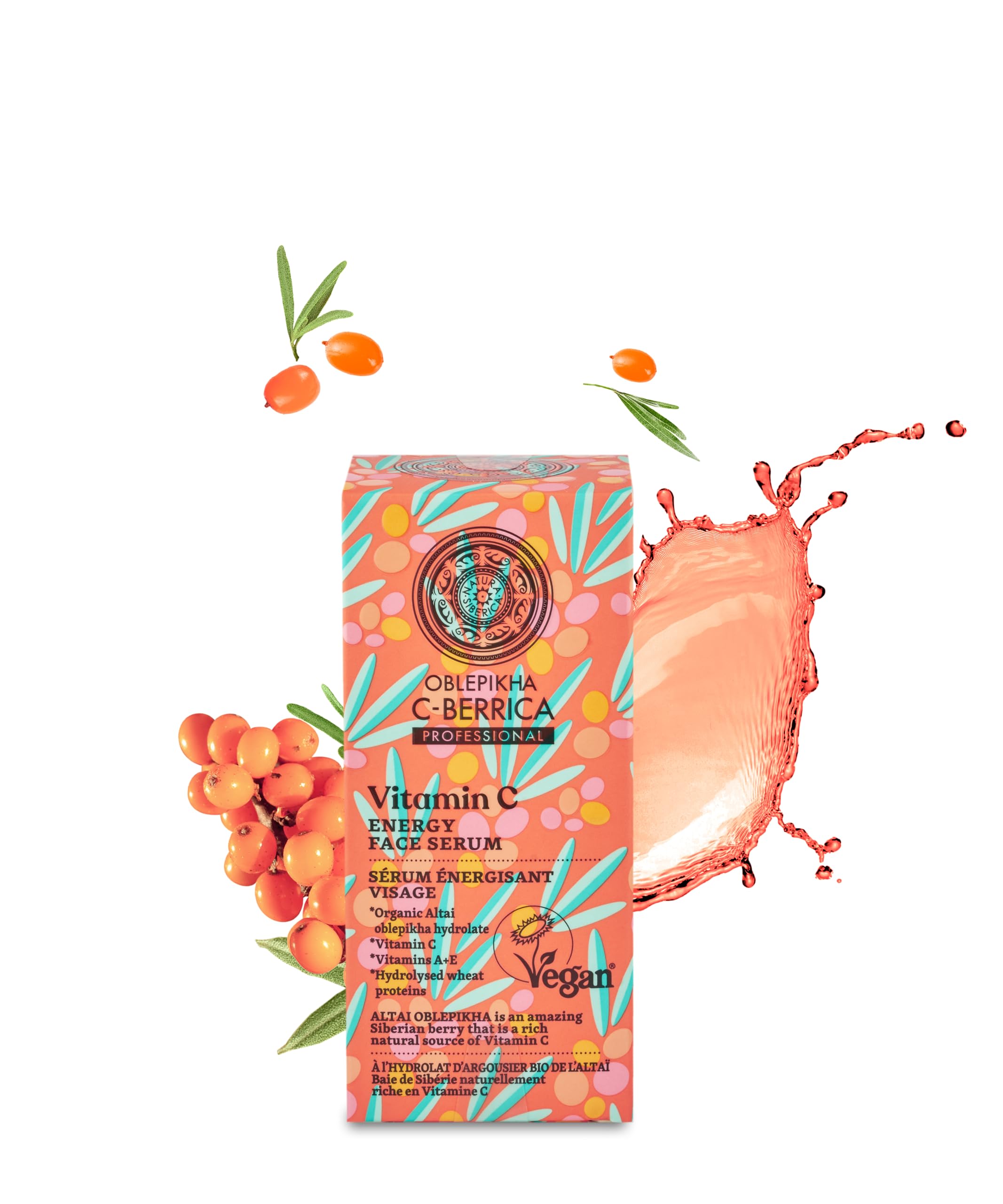 Natura Siberica C Berrica Energy Serum texture close-up illustrating lightweight formula.