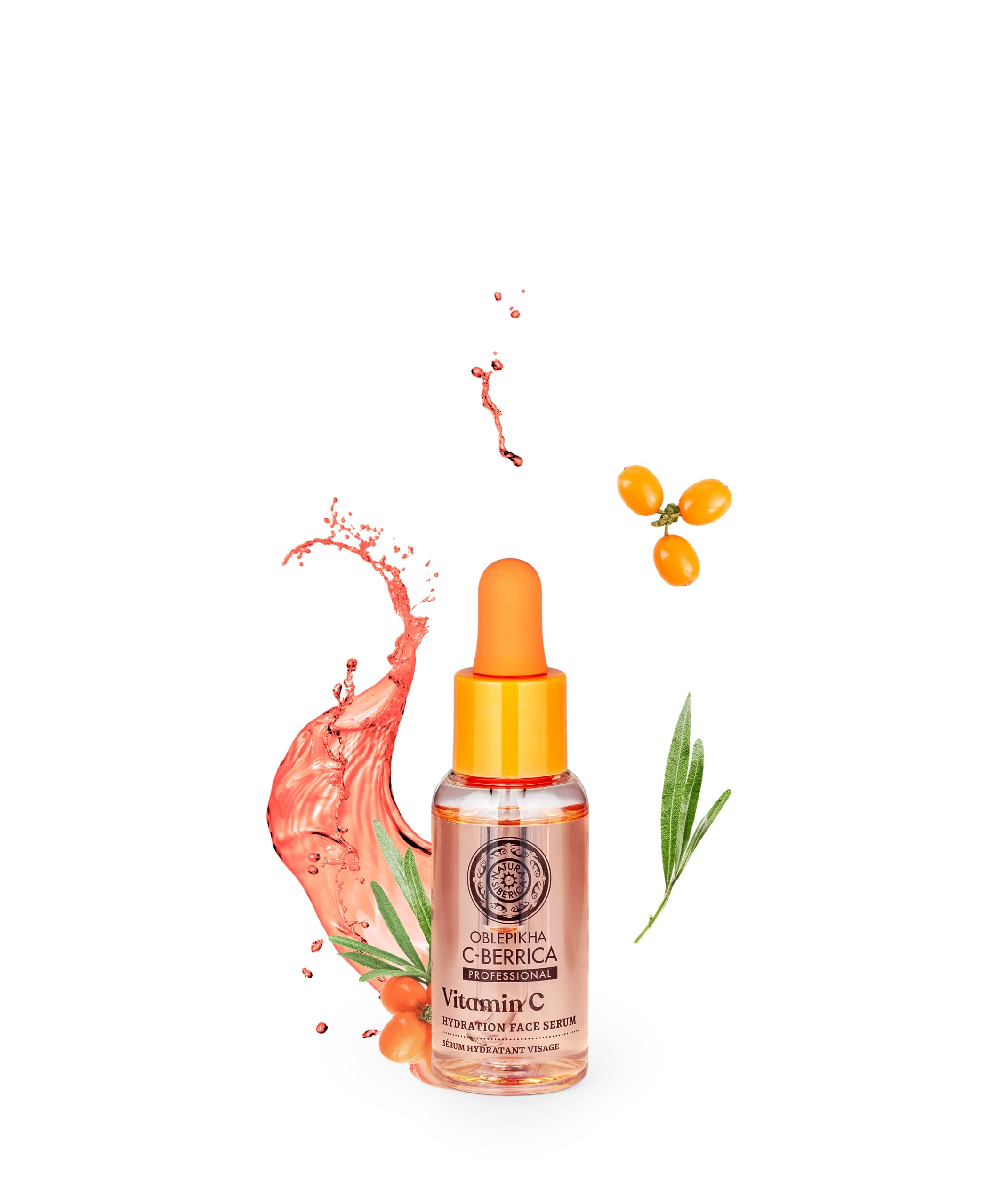 Natura Siberica C-Berrica serum dropper enables precise, vitamin-rich application.