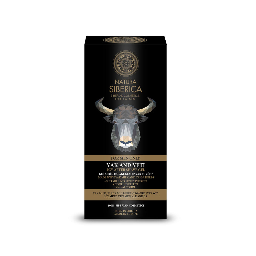 Natura Siberica Men bottle label close-up showing natural ingredients and clean branding.