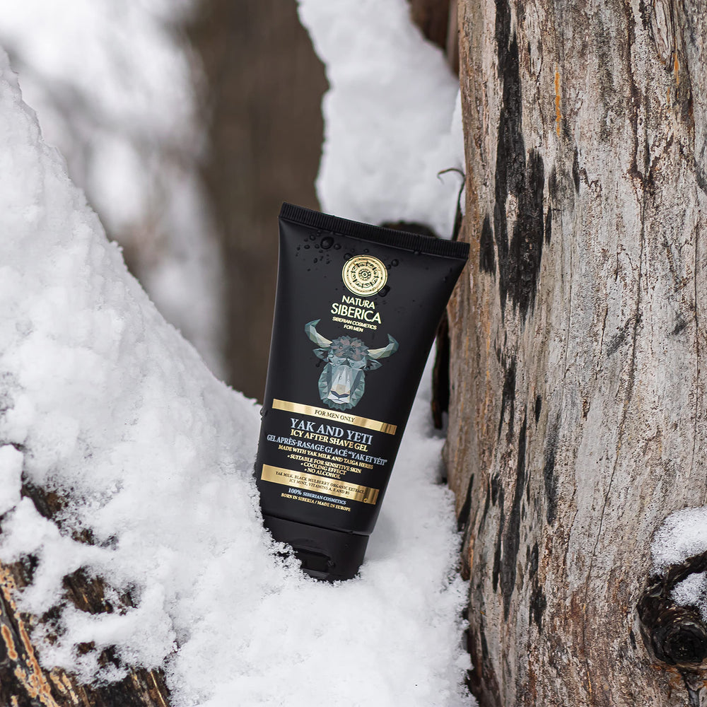 Natura Siberica Men Yak and Yeti packaging on shelf communicates rugged masculine care.