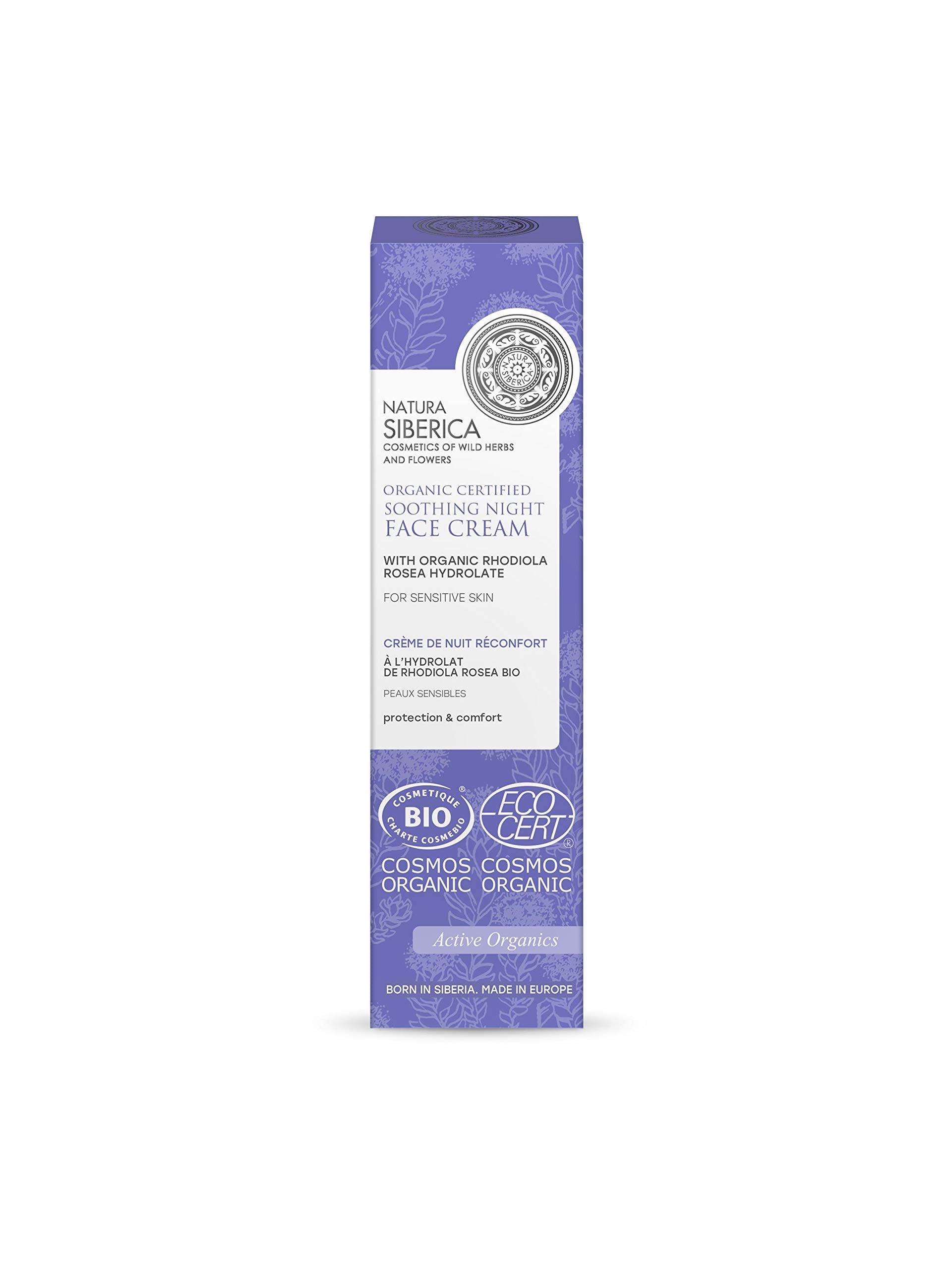 Natura Siberica Rhodiola night cream application promotes overnight hydration and recovery.