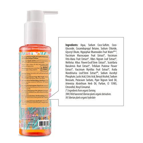 Fresh, clean skin vibe depicted during rinse with Natura Siberica C-Berrica gel.