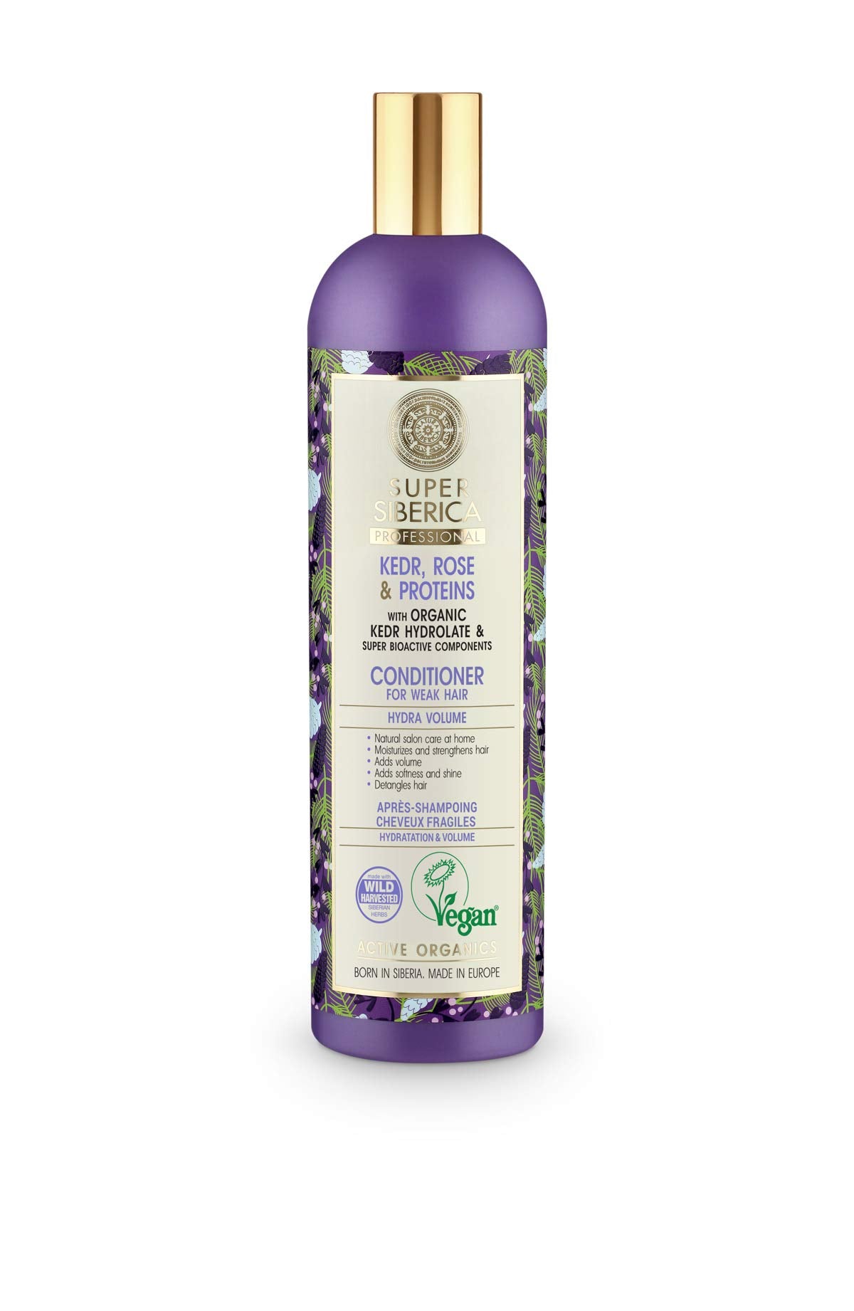 Natura Siberica Super Kedr Rose & Proteins conditioner bottle enhances manageability and adds natural shine