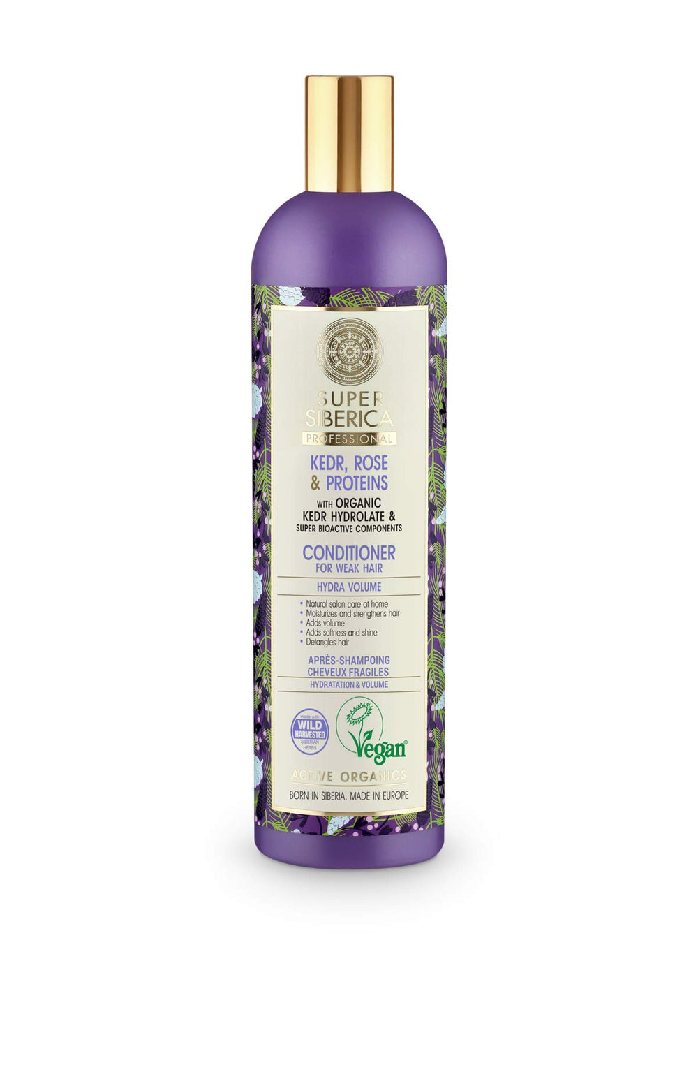 Natura Siberica Super Kedr Rose & Proteins conditioner bottle enhances manageability and adds natural shine