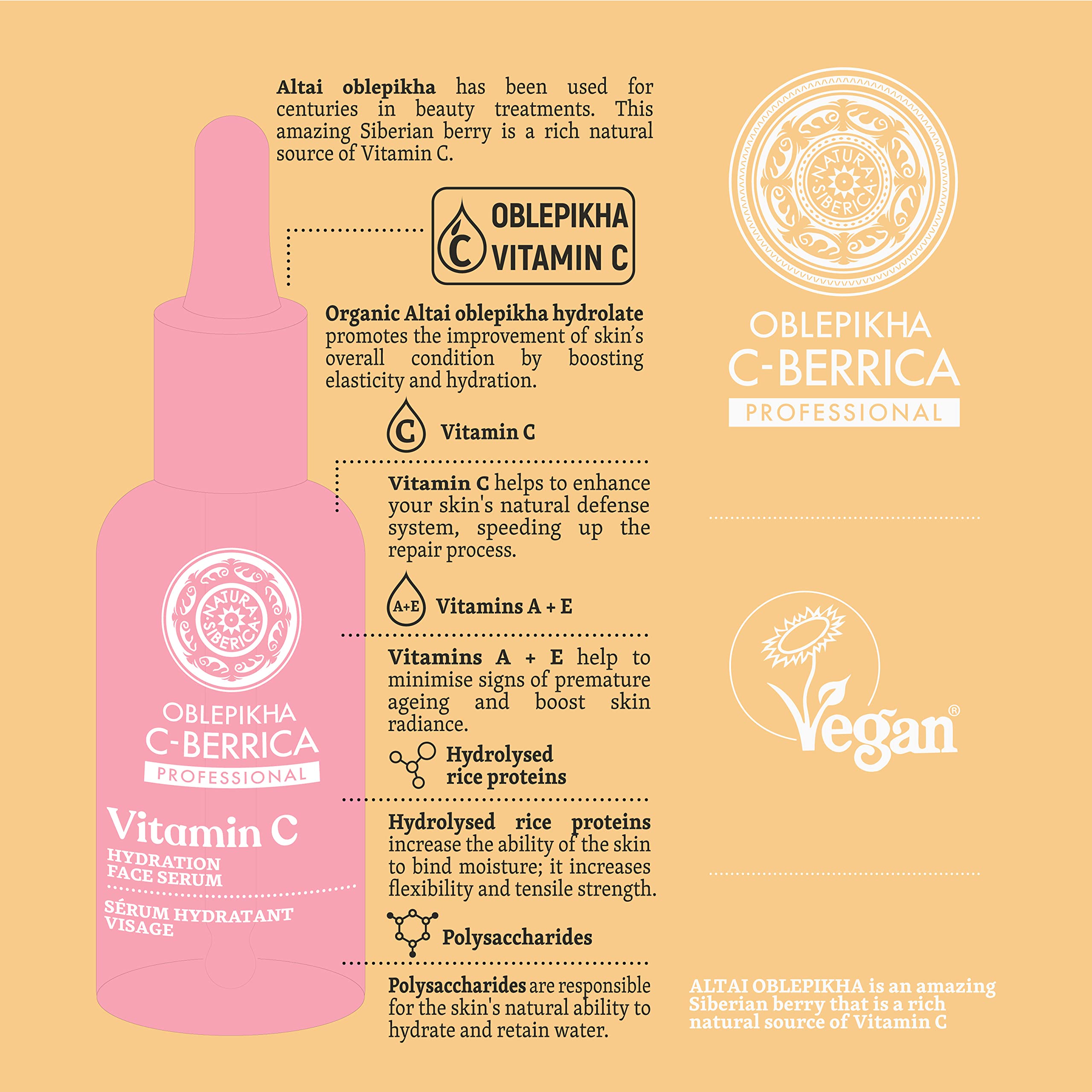 Natura Siberica vitamin A ingredient close-up supports skin vitality.