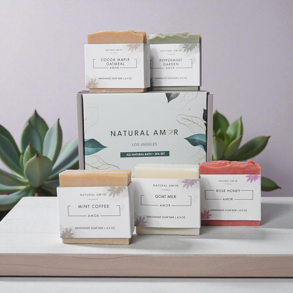 Natural Amor Los Angeles olive oil and coconut oil bar, highlighting natural ingredients.