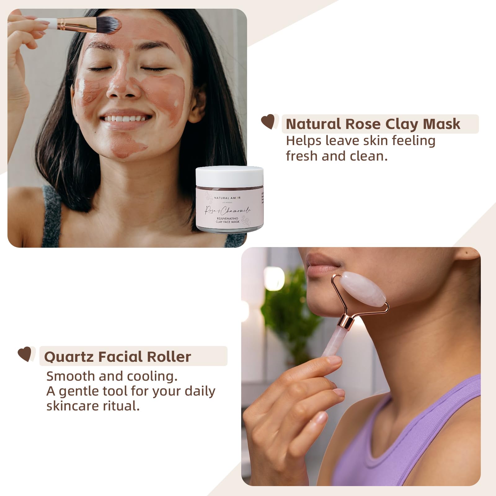 Natural Amor Rose Clay Face Mask with mineral-rich rose clay.