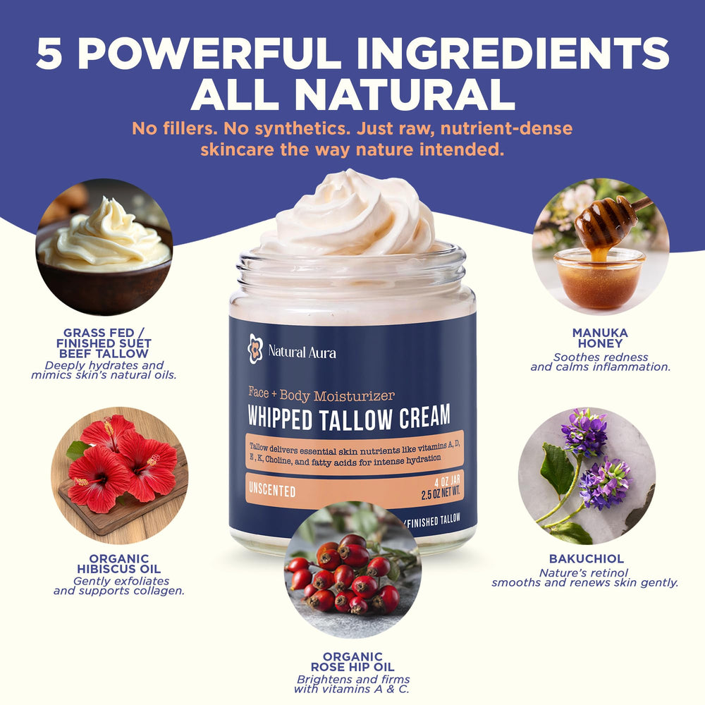 Natural Aura Manuka honey Bakuchiol Hibiscus and Rosehip ingredients close up