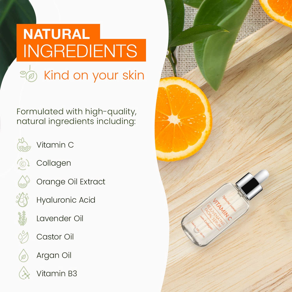 Natural Chemist Vitamin C Serum glow close-up highlights illuminating formula.