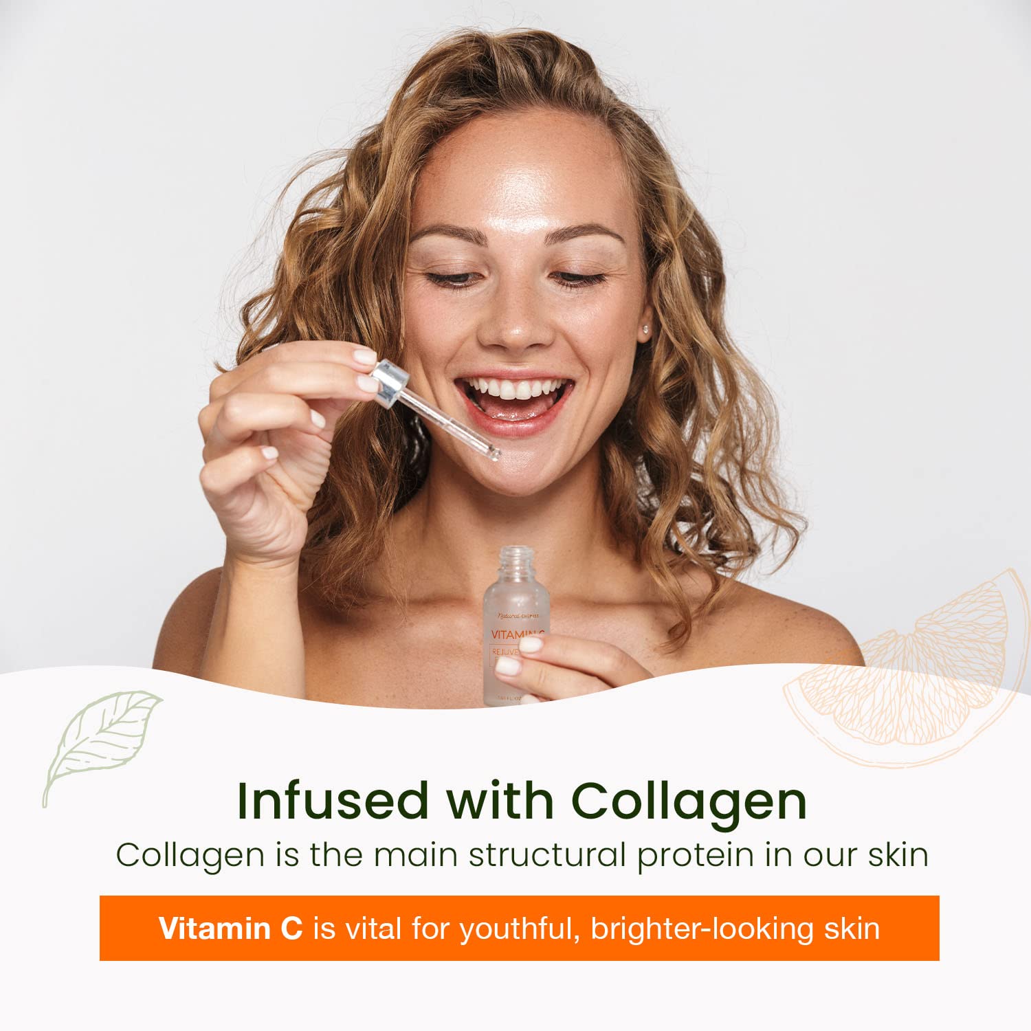 Natural Chemist Vitamin C Serum on hand shows everyday skincare routine.