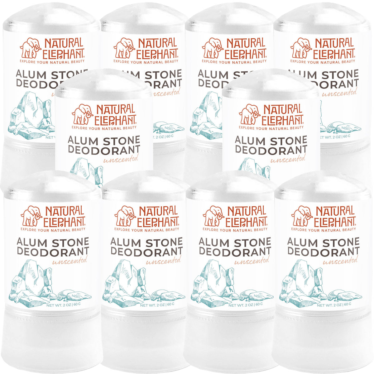 Natural Elephant alum stone deodorant stick 60g ready for daily, long-lasting protection.