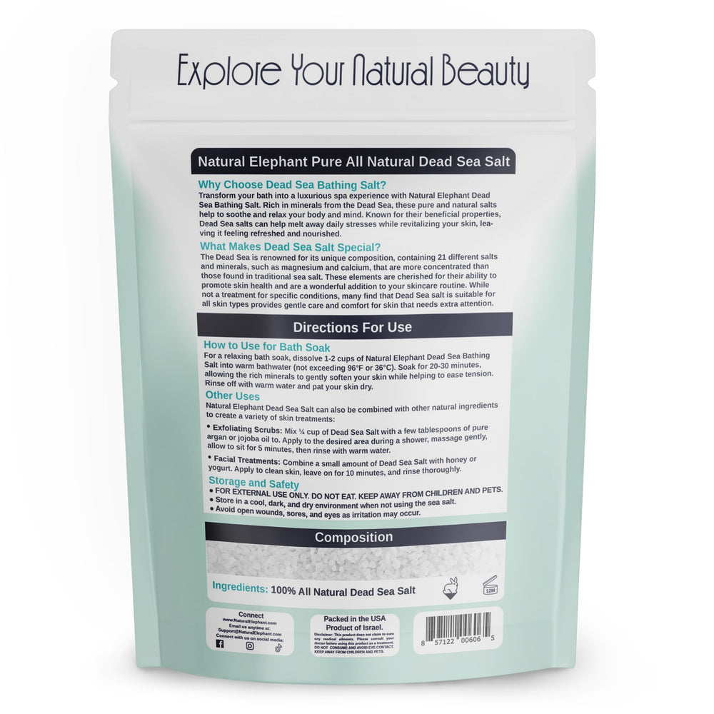 Natural Elephant Dead Sea Bath Salt with coarse grains for gentle exfoliation