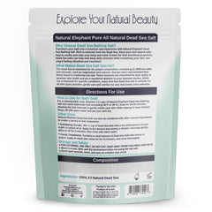 Natural Elephant Dead Sea Salt fine grain provides delicate exfoliation for smoother skin.