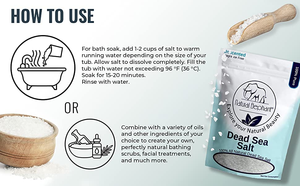 Natural Elephant Dead Sea Salt mineral-rich blend supports daily skincare routines.
