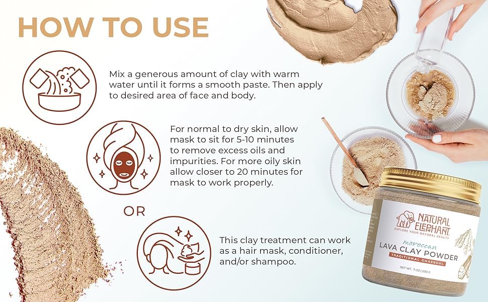 Natural Elephant Ghassoul clay paste for face gentle cleansing and refresh