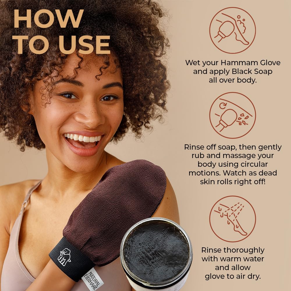 Natural Elephant Moroccan Black Soap apply-hands demonstrates easy, safe application