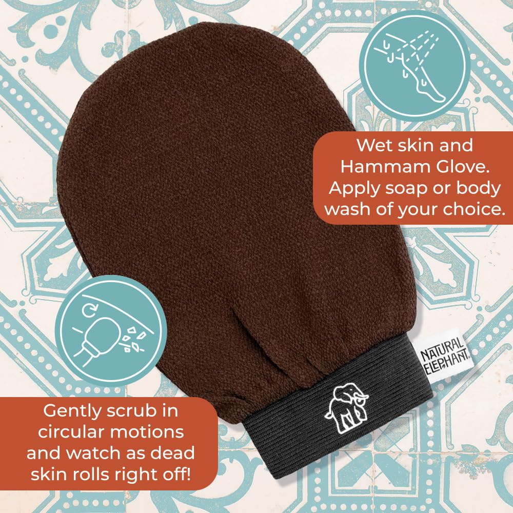 Natural Elephant spa-like routine setup with soap and glove.