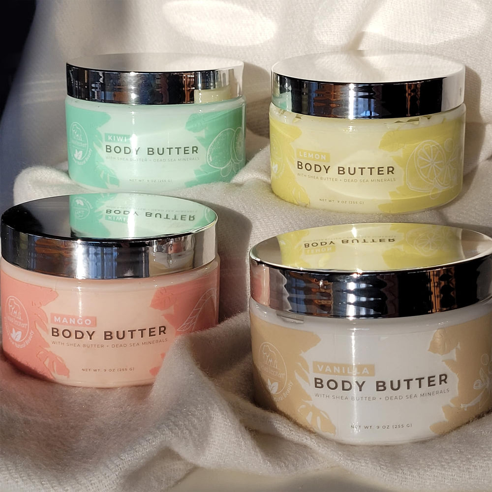 Natural Elephant vanilla body butter in use shows easy spread