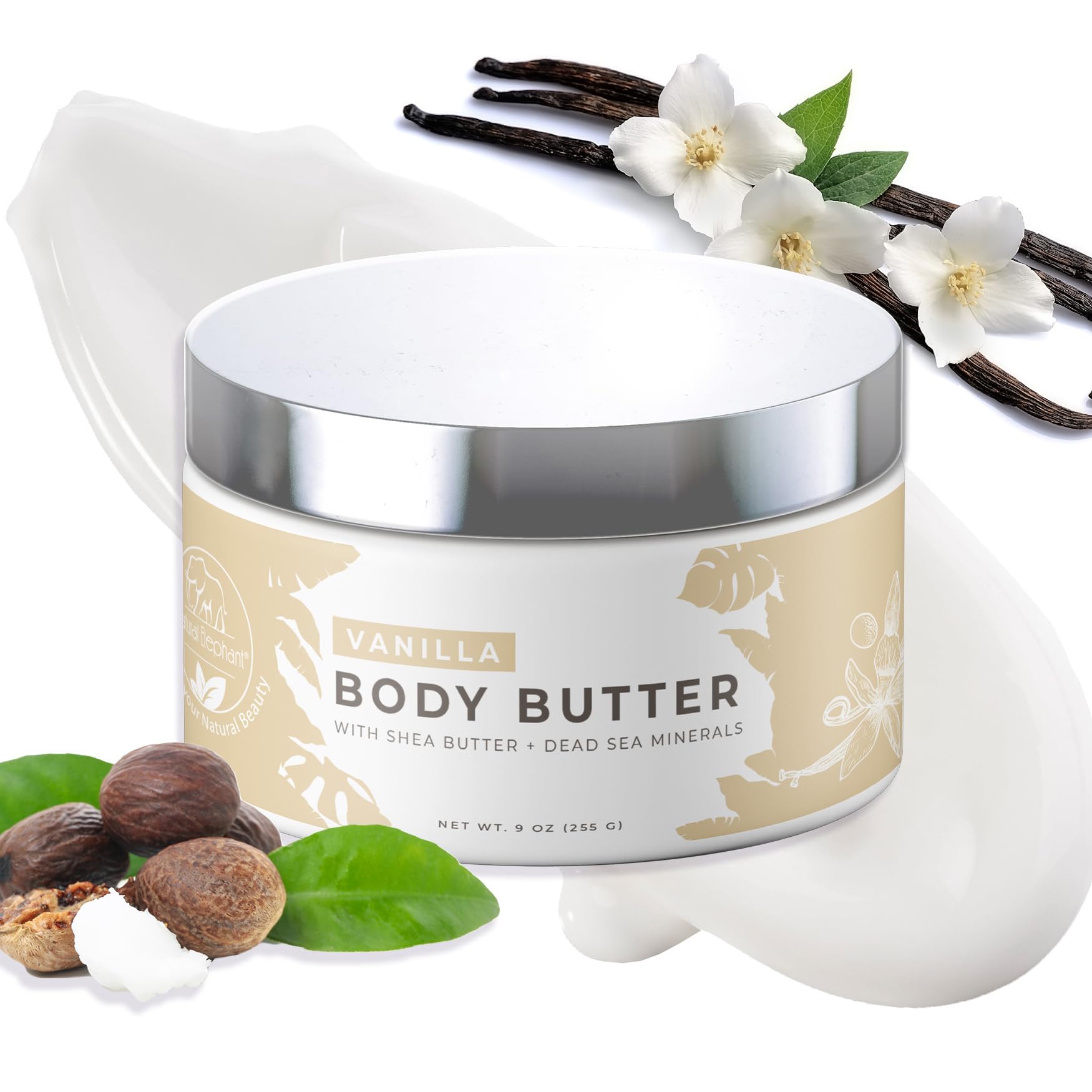 Natural Elephant Vanilla Shea Body Butter jar for rich hydration