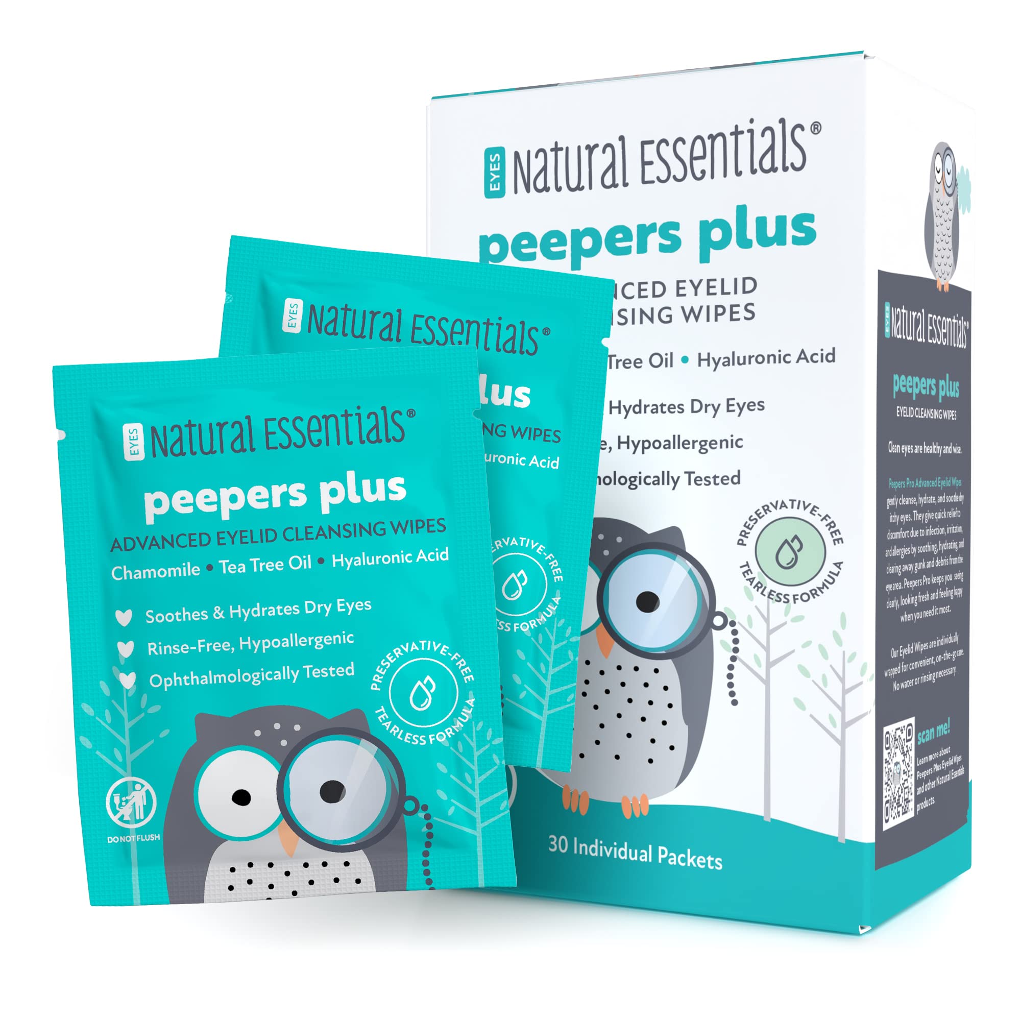 Peepers Plus eyelid wipes packaging shown for travel-ready eye care