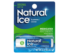 Natural Ice Original SPF 15 lip balm tube protects lips from sun and wind.