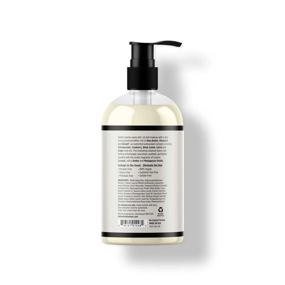Natural Inspirations coconut amber vanilla lather demonstrates sulfate-free cleansing