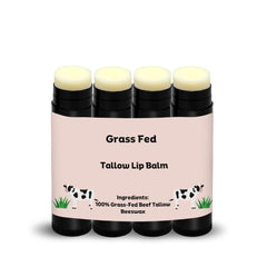 Natural Organic Storefront Beef Tallow Lip Balm four-pack front view demonstrates on-the-go hydration.