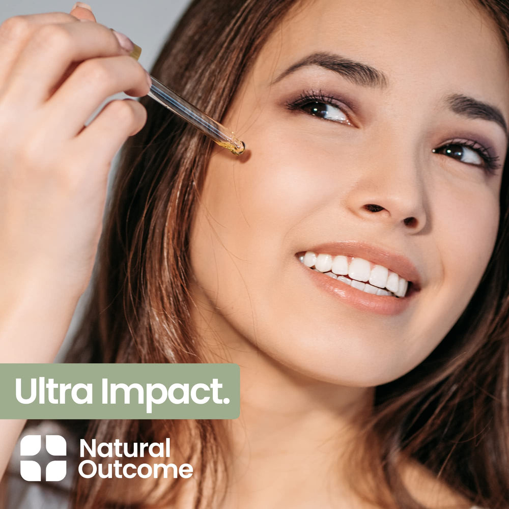 Natural Outcome 1 oz bottle on a shelf, ideal for compact skincare.