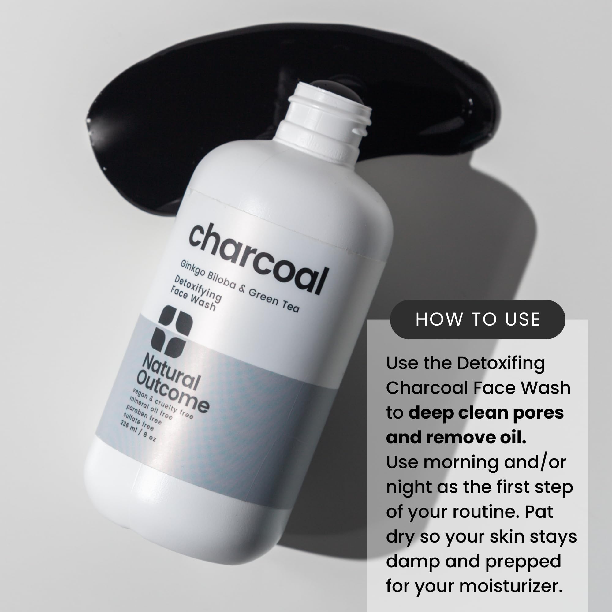 Natural Outcome Charcoal Face Wash aloe vera swirl suggesting soothing hydration.