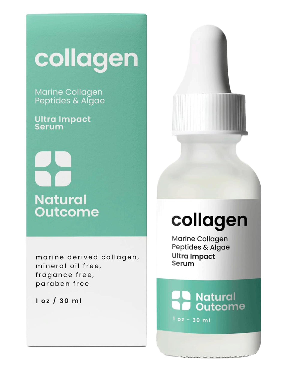 Natural Outcome collagen serum bottle for daily facial care and hydration.